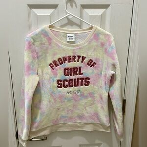 GIRL SCOUTS fleece sweatshirt size XL Girls youth tie dye yellow pink
